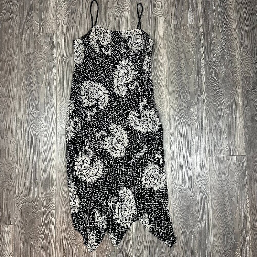 Vintage Eva Blue Paisley‎ Handkerchief Midi Dress w/ Beaded Straps 14P